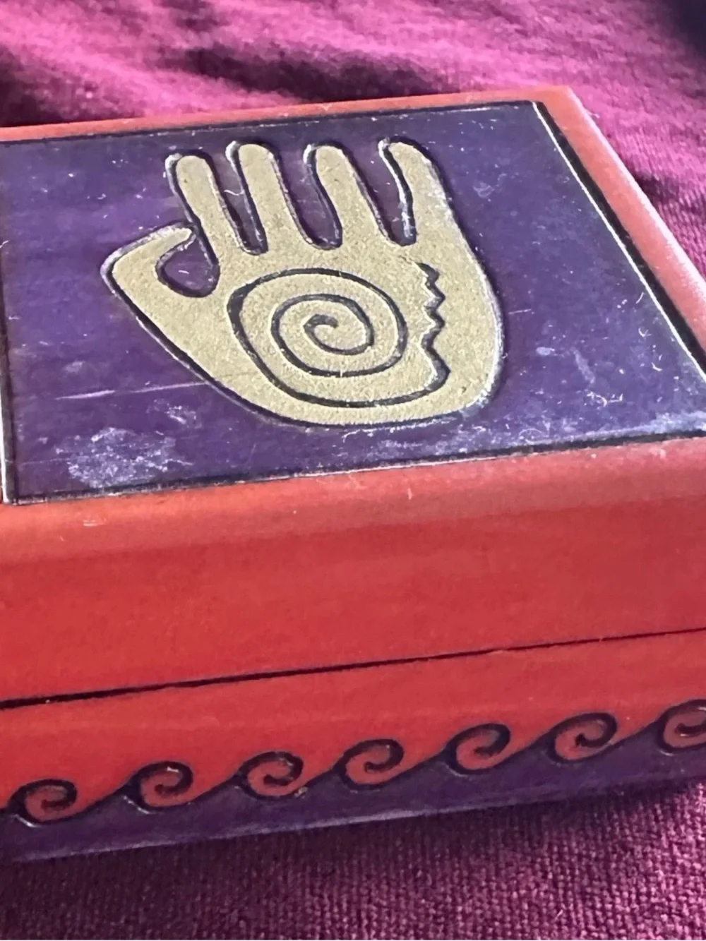 Vintage Adorable Hamsa/Healing/Shaman Hand Wooden Trinket Box Made In Poland